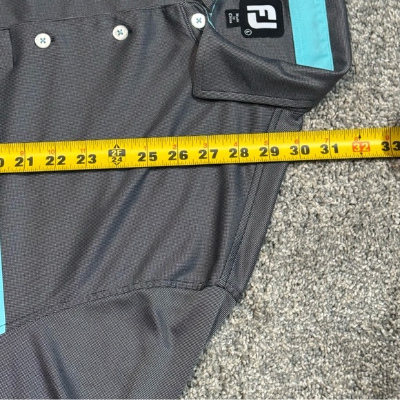Footjoy Golf Polo Shirt Houndstooth Grey With Blue Stripe Mens Large Geneva - Picture 7 of 8